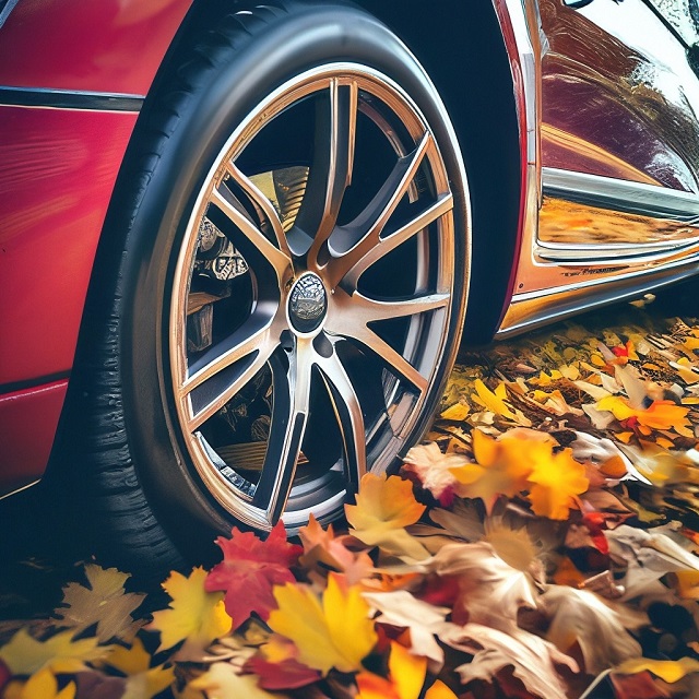 КАТК колесо автомобиля осенние листья